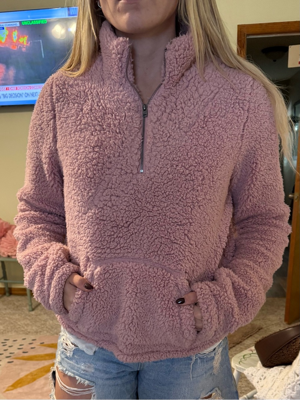 Hollister Dusty Rose Sherpa Half-Zip Jacket